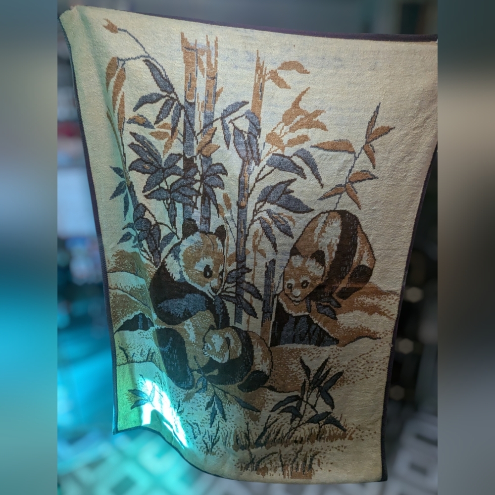 Vintage Reversible Panda Bear Nature Blanket